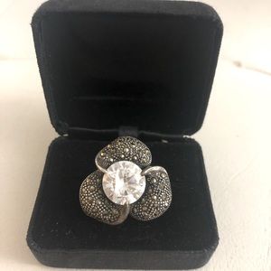 Fashion Ring - Silver and Black with a Diamond in the middle